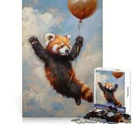 Puzzle de 1000 pièces Panda Roux Volant en Ballon pour Adultes et Adolescents Se Souvenir, Construire Lentement, apprécier, découpe précise, œuvre d'art à Collectionner (38x26cm)