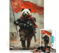 Puzzle de 1000 pièces Panda Soldat avec Drapeau Chinois pour Adultes Jeu de Logique et de Détente Design Amusant Cadeau de Noël (38x26cm)