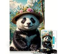 Puzzle de 1000 pièces Panda Souriant avec des Fleurs pour Adolescents, Jeu de réflexion, Jouet Anti-Stress, découpe soignée, Cadeau Artistique 38x26cm