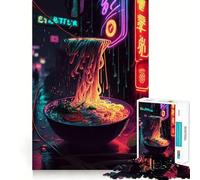 Puzzle de 1000 pièces Panneau néon Ramen pour Adolescents, Jeu de logique mentale, Silencieux et précis, idéal pour Les vœux du Père Noël (38x52cm)