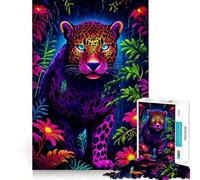 Puzzle de 1000 pièces Panthère Animal Néon pour Adolescents Améliore la mémoire Loisirs Silencieux Bordure précise Cadeau d'anniversaire (38x52cm)