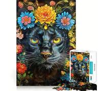 Puzzle de 1000 pièces Panthère et Fleurs pour Adolescents Développement de la mémoire Conception Anti-Stress Cadeau touchant (38x52cm)