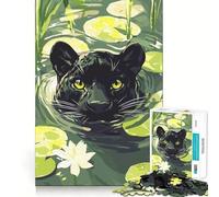 Puzzle de 1000 pièces Panthère Noire dans Un Bassin de nénuphars,pièces à emboîtement précis,Jeu de Concentration Amusant,Moment de détente et de Plaisir,décoration de Noël (38x52cm)