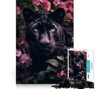 Puzzle de 1000 pièces Panthère Noire en Fleurs,Jeu d'assemblage précis,Jouet créatif et Amusant,Jeu de Paix,Cadeau de Noël apaisant (38x26cm)
