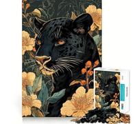 Puzzle de 1000 pièces Panthère Noire Parmi Les Fleurs,pièces Bien ajustées,Jouet créatif et Amusant,Moments de détente et de Plaisir,Cadeau de décoration d'anniversaire (38x52cm)
