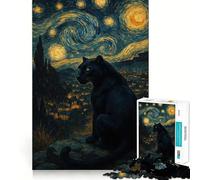 Puzzle de 1000 pièces Panthère Noire sous Un Ciel étoilé,pièces Parfaitement ajustées,Jouet créatif et Amusant,Moments de détente et de Plaisir,Cadeau de décoration d'anniversaire (38x26cm)