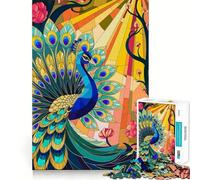 Puzzle de 1000 pièces Paon à la Queue splendide en vitrail, Plumes, pour Adultes Un Jeu de logique Clair, Relaxant et Amusant, avec des découpes parfaites et Un Cadeau élégant (50x75cm)