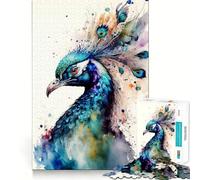 Puzzle de 1000 pièces Paon à l'aquarelle pour Adultes Jeu de logique Stimulant et Relaxant Bords Nets Cadeau mémorable (38x52cm)