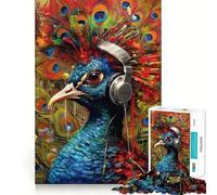 Puzzle de 1000 pièces Paon avec Casque Audio pour Adultes et Adolescents Jeu de réflexion Anti-Stress Cadeau attentionné (38x26cm)