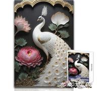Puzzle de 1000 pièces - Paon Blanc et Pivoine - Un Jeu de précision pour des Moments de détente et de Calme - Dimensions 38x26cm