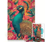 Puzzle de 1000 pièces Paon dans Un décor Floral pour Adultes Jeu de logique et de réflexion Loisirs et Divertissement Bords Lisses (38x26cm)