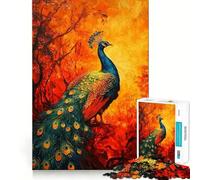 Puzzle de 1000 pièces Paon dans Une forêt de feu pour Adultes et Adolescents, Jeu de réflexion, Divertissement paisible, Bords Nets, Cadeau mémorable (38x52cm)