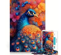 Puzzle de 1000 pièces Paon en Fleurs pour Adultes et Adolescents Jeu de logique Clair Découpe Parfaite pour Les vœux du Père Noël (38x52cm)