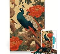 Puzzle de 1000 pièces Paon et Oiseaux dans Un décor Floral pour Adultes Jeu de logique et de détente Design Amusant pour Les vœux du Père Noël (50x75cm)