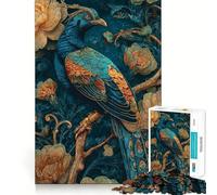 Puzzle de 1000 pièces Paon, Plumes dorées, Art Floral pour Adolescents Puzzle Relaxant et Artistique à Assembler Cadeau de qualité supérieure (38x26cm)