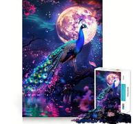 Puzzle de 1000 pièces Paon sous la Pleine Lune pour Adultes et Adolescents, Jeu de réflexion, Divertissement paisible, Bords Nets, Cadeau mémorable (50x75cm)