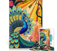 Puzzle de 1000 pièces Paon Splendide Queue en vitrail avec Plumes, idéal pour Adultes, Jeu de réflexion, Cadeau, Moment de Partage, découpe soignée, Surprise d'anniversaire (38x52cm)