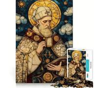 Puzzle de 1000 pièces Pape en vitrail pour Adolescents Un Jeu Stimulant pour Le Cerveau, Un Moment de détente et Une œuvre d'art aux découpes précises 38x26cm