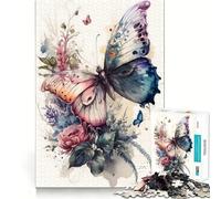 Puzzle de 1000 pièces Papillon Aquarelle Découpe précise Jeu de logique et de réflexion Jeu de détente Cadeau d'anniversaire Amusant (38x26cm)