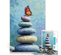 Puzzle de 1000 pièces Papillon sur Pierres empilées Peinture Ajustement Parfait Art Jeu Stimulant Le Cerveau Temps de Repos Jeu Décoration Murale de Noël (38x26cm)