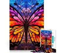 Puzzle de 1000 pièces Papillon Vitrail Bords Nets Décoration Résolvez des problèmes Amusant et Facile à décrypter Cadeau de Noël (38x26cm)