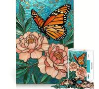 Puzzle de 1000 pièces Papillon Vitrail Bordures Fines Jeu de réflexion et de détente Cadeau Artistique de Noël (38x26cm)