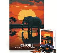 Puzzle de 1000 pièces Parc National de Chobe Botswana Éléphant Coucher de Soleil Décoration soignée Activité intellectuelle ludique et Facile à Vivre Cadeau Artistique de Noël (38x52cm)