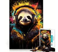 Puzzle de 1000 pièces Paresseux avec Casque Audio pour Adolescents Jeu de logique Solide Découpe précise pour Les vœux du Père Noël 50x75cm