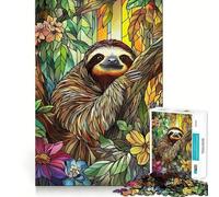 Puzzle de 1000 pièces Paresseux dans la Jungle en vitrail, pour Adultes, Jeu de logique et de Relaxation, découpe Ferme, 38x26cm