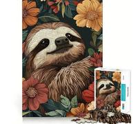 Puzzle de 1000 pièces Paresseux entouré de Fleurs pour Adolescents, Illustration, pour Une Pause détente et Un Esprit apaisé 50x75cm