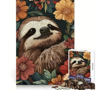 Puzzle de 1000 pièces Paresseux entouré de Fleurs pour Adolescents, Illustration, pour Une Pause détente et Un Esprit apaisé 50x75cm