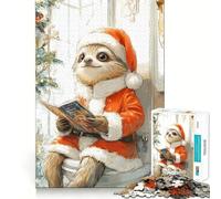 Puzzle de 1000 pièces Paresseux et Père Noël lisant pour Adolescents Jeu d'exercice Mental, Relaxation, Assemblage de la liste de souhaits du Père Noël 38x52cm
