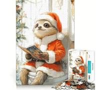 Puzzle de 1000 pièces Paresseux et Père Noël lisant pour Adultes Jeu de logique mentale Anti-Stress, découpe Ferme, 38x26cm