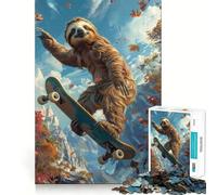 Puzzle de 1000 pièces Paresseux Faisant du Skateboard pour Adolescents Jeu Intelligent, Moment de Partage et d'échange, Assemblage d'une œuvre d'art 38x26cm