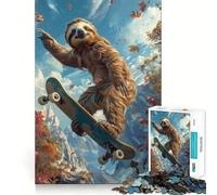 Puzzle de 1000 pièces Paresseux Faisant du Skateboard pour Adultes, Jeu d'esprit et de Relaxation, Design apaisant, Cadeau de Saison 38x52cm