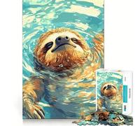 Puzzle de 1000 pièces Paresseux nageant dans l'eau Bleue pour Adolescents Jeu de logique Solide Découpe de précision pour Les vœux du Père Noël 38x52cm