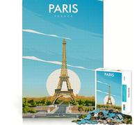 Puzzle de 1000 pièces Paris France Affiche de Voyage Pièces nettes et découpées Jeu de réflexion Détente et Divertissement Pièce Artistique de Noël (38x26cm)