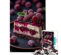 Puzzle de 1000 pièces Part de gâteau au Fromage à la Framboise sur Assiette foncée Jeu éducatif et ludique à Faire soi-même pour Les 14 Ans et Plus (38x52cm)