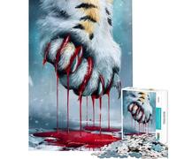 Puzzle de 1000 pièces Patte de Tigre ensanglantée Art numérique Jeu éducatif Stimulant Casse-tête Cadeau de décoration Parfait pour Femmes et Hommes (Taille 38x26cm)