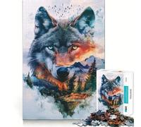 Puzzle de 1000 pièces Paysage à Double Exposition avec Loup pour Adultes Exercice Mental,découpe de précision,Bords Lisses,activité relaxante à Faire en Groupe à l’intérieur (38x52cm)