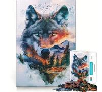 Puzzle de 1000 pièces Paysage à Double Exposition avec Loup pour Adultes Un Jeu Stimulant pour Le Cerveau,Une Surface Lisse sans bavures,Un Passe-Temps Fascinant pour Les Moments de détente (50x75cm)