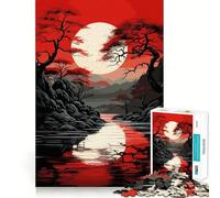 Puzzle de 1000 pièces Paysage Asiatique sous Un Ciel Rouge pour Adultes renforce la mémoire, soulage Le Stress, qualité supérieure, Cadeau d'anniversaire (50x75cm)