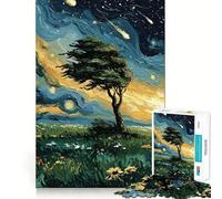 Puzzle de 1000 pièces Paysage d'arbres sous la Nuit étoilée pour Adolescents Renforce la mémoire Calme et sérénité Qualité supérieure pour Les vœux du Père Noël 38x52cm