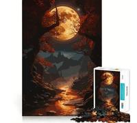 Puzzle de 1000 pièces Paysage d'automne en Pixel Art avec Lune pour Adolescents Améliore la mémoire Détente et créativité Bords précis Cadeau élégant (38x52cm)
