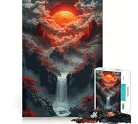 Puzzle de 1000 pièces Paysage de Cascade en Pixel Art avec Lune Rouge pour Adolescents, idéal pour stimuler la mémoire et se détendre (50x75cm) Cadeau d'anniversaire de qualité supérieure