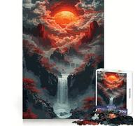 Puzzle de 1000 pièces Paysage de Cascade en Pixel Art avec Lune Rouge pour Adolescents, idéal pour stimuler la mémoire et se détendre (50x75cm) Cadeau d'anniversaire de qualité supérieure