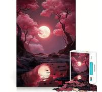 Puzzle de 1000 pièces Paysage de cerisiers en Fleurs au Clair de Lune pour Adolescents Renforce la mémoire, Passe-Temps apaisant, Cadeau Festif de qualité (50x75cm)