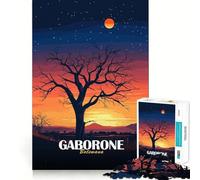 Puzzle de 1000 pièces Paysage de Coucher de Soleil à Gaborone,Botswana Jeu d'articulation précis Activité cérébrale Jeu Amusant pour Passer Le Temps Libre Cadeau d'anniversaire Artistique (38x26cm)