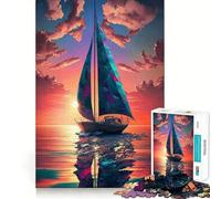 Puzzle de 1000 pièces Paysage de Coucher de Soleil en voilier pour Adolescents Jeu de réflexion et de détente pour Les fêtes (50x75cm)