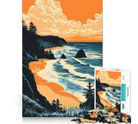 Puzzle de 1000 pièces Paysage de Coucher de Soleil sur la Plage de la côte de l'Oregon Jeu d'assemblage Facile et Intelligent pour se détendre et Passer Un Bon Moment Décoration de Noël